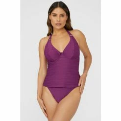 Gorgeous Textured Non Pad Plunge Tankini Top For Female